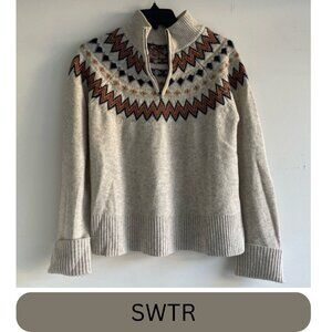 SWTR Cream Multicolor Fairisle Wool Cashmere 1/4 Zip Sweater - 22326